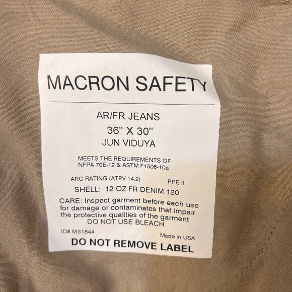 AR/FR Macron Safety 12 Oz Denim Jeans 36 X 30 OSHA COMP Flame Resistant Made USA - Picture 2 of 16